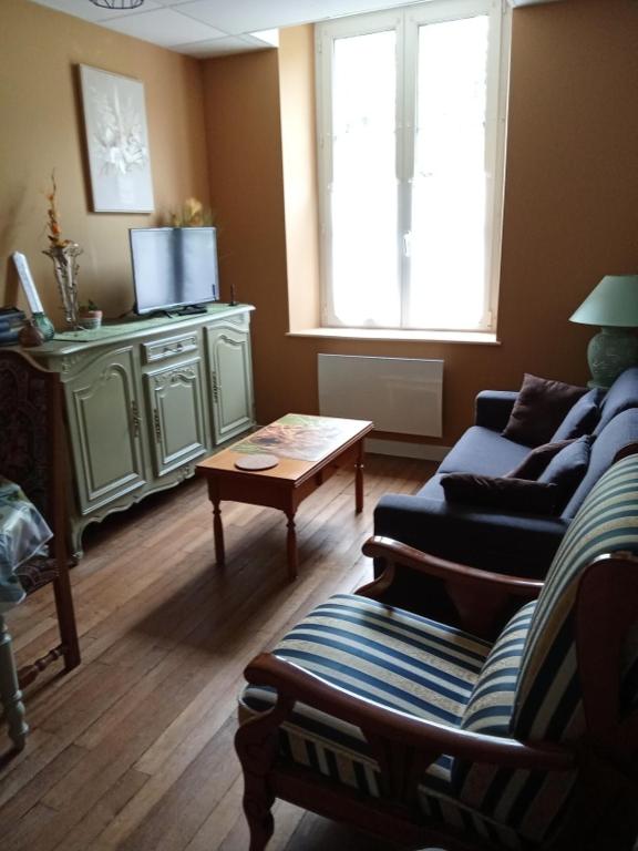 un salon avec un canapé et une table basse dans l'établissement Appartement Les fleurs du parc classé 3 étoiles, à Vittel