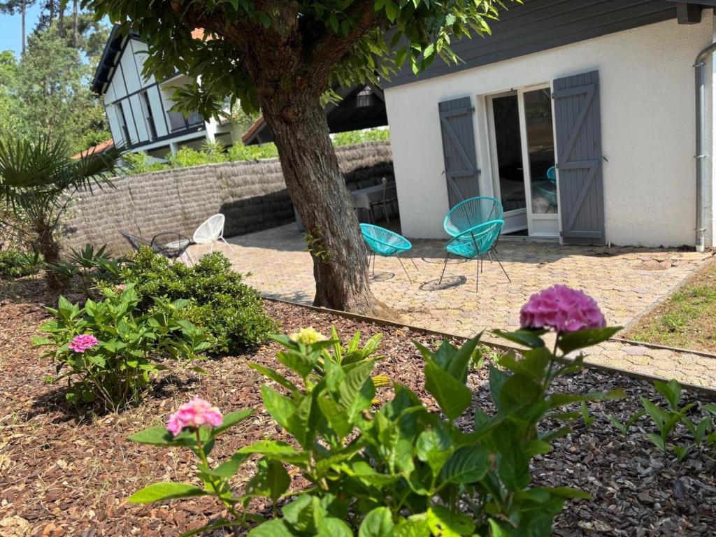 a yard with two chairs and a tree at Villa EtcheOna in Soorts-Hossegor