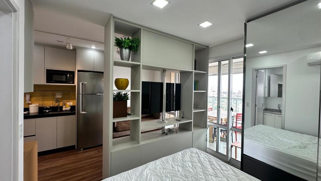 Katil atau katil-katil dalam bilik di 08 Mini loft com lazer completo internet vaga e mercado dentro do condomínio
