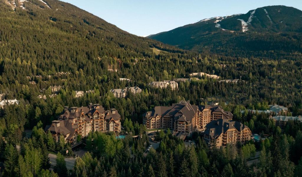 an aerial view of a resort in the mountains at Four Seasons Resort Whistler in Whistler