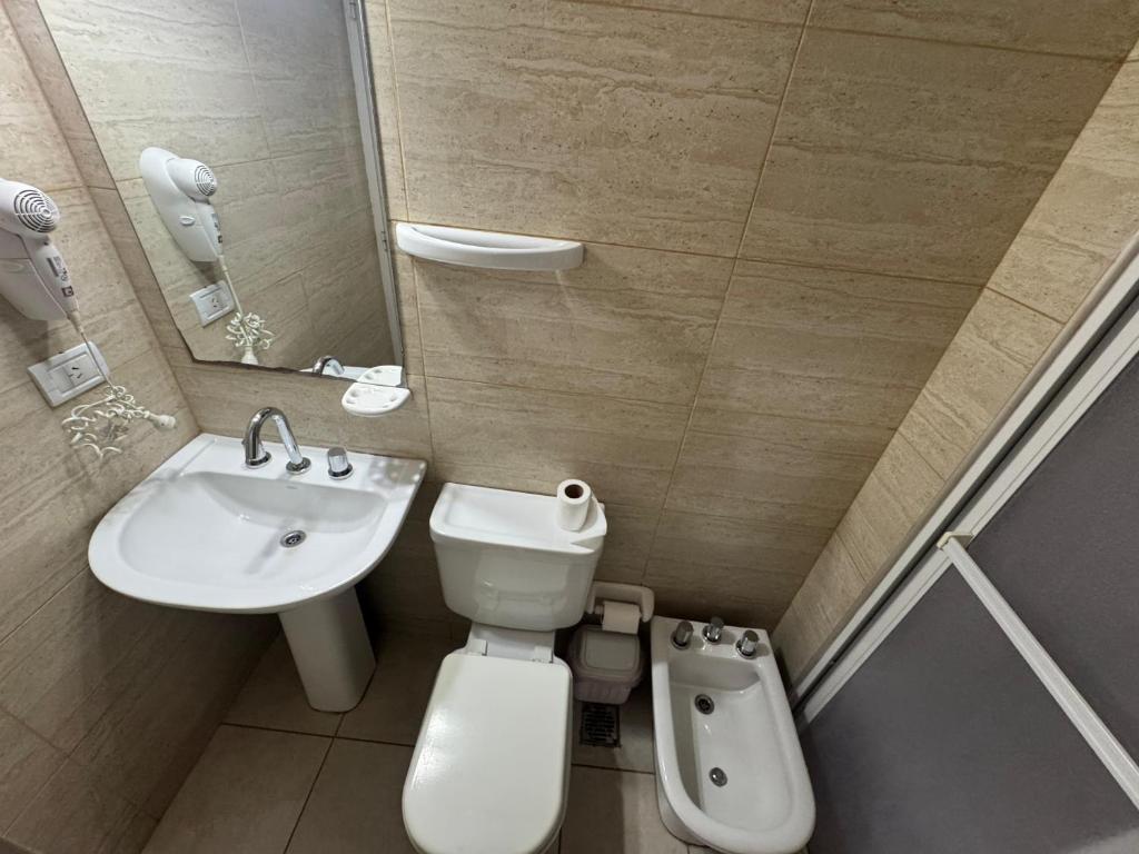 a bathroom with a toilet and a sink at Apart Chacabuco in San Fernando del Valle de Catamarca