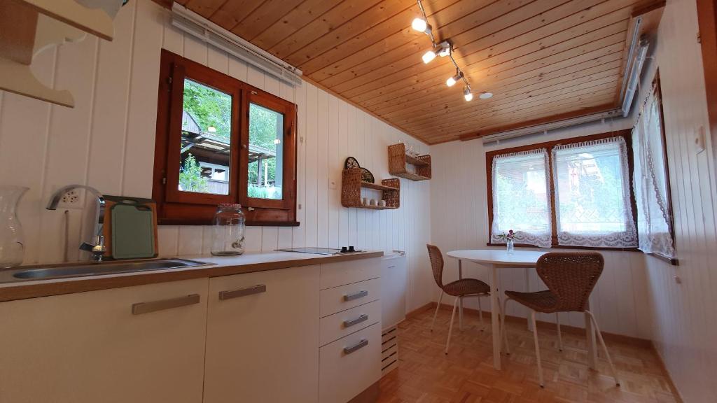 Kuchyň nebo kuchyňský kout v ubytování Campingplatz Mittagsspitze