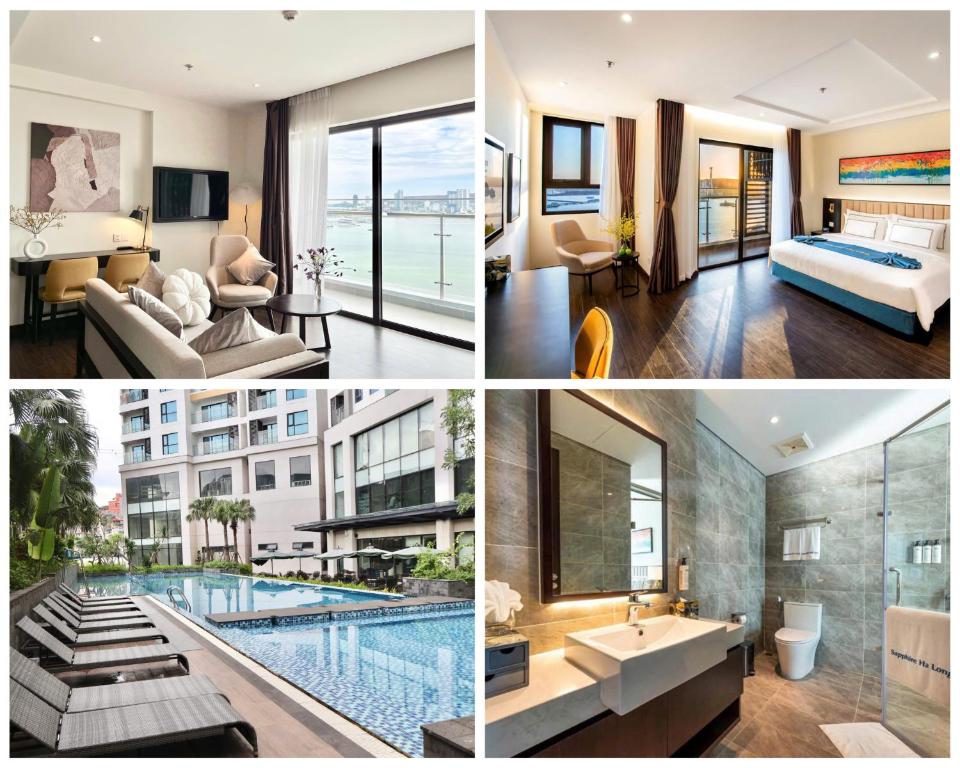 un collage di foto di una camera d'albergo di Luxury Sapphire Ha Long S1S2 a Ha Long
