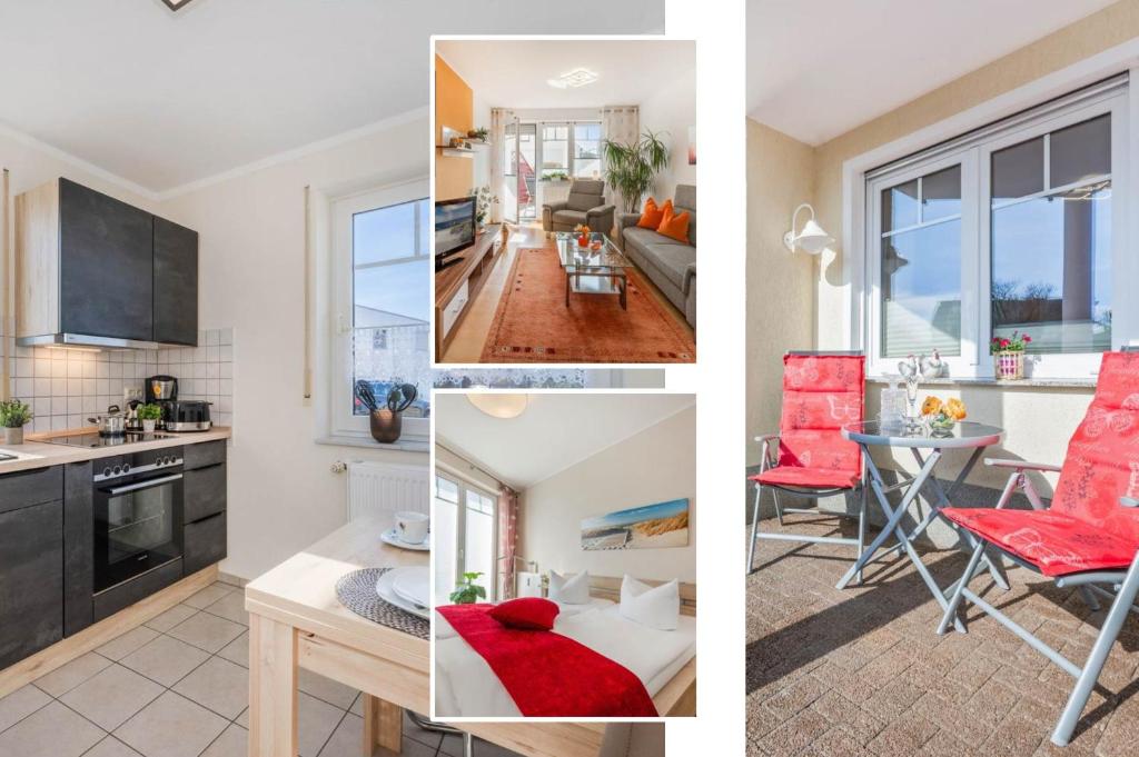 un collage de fotos de una cocina y una sala de estar en Ferienwohnung Pretzer, en Ostseebad Koserow