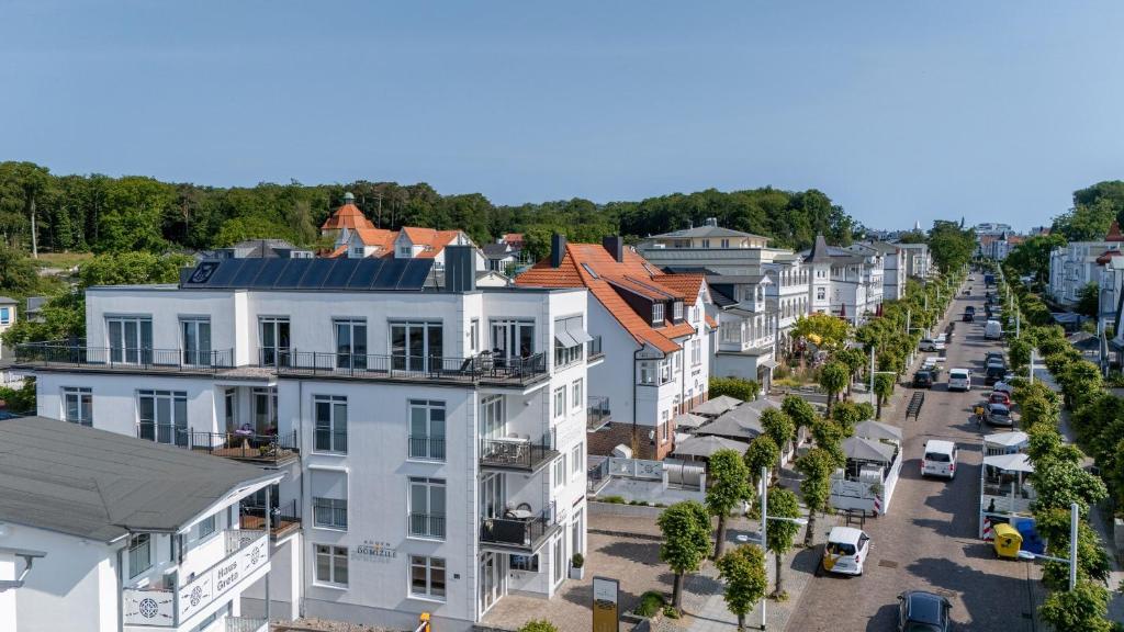 an aerial view of a city street with white houses at Villa Wiederkehr Einkehr in Ostseebad Sellin