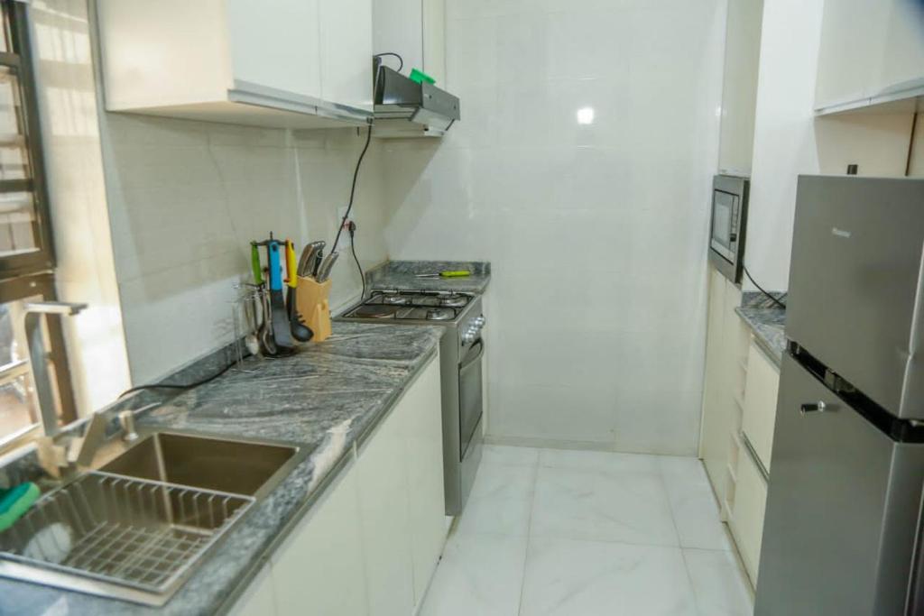 Kuchyň nebo kuchyňský kout v ubytování The Clifford Apartment Owerri