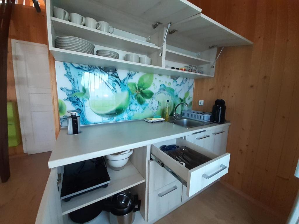 Kuchyň nebo kuchyňský kout v ubytování Domki SOLE