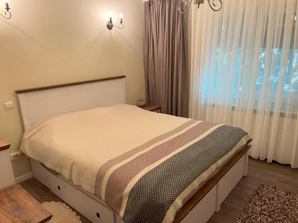 a bedroom with a bed and a window at Domenii House in Bucharest