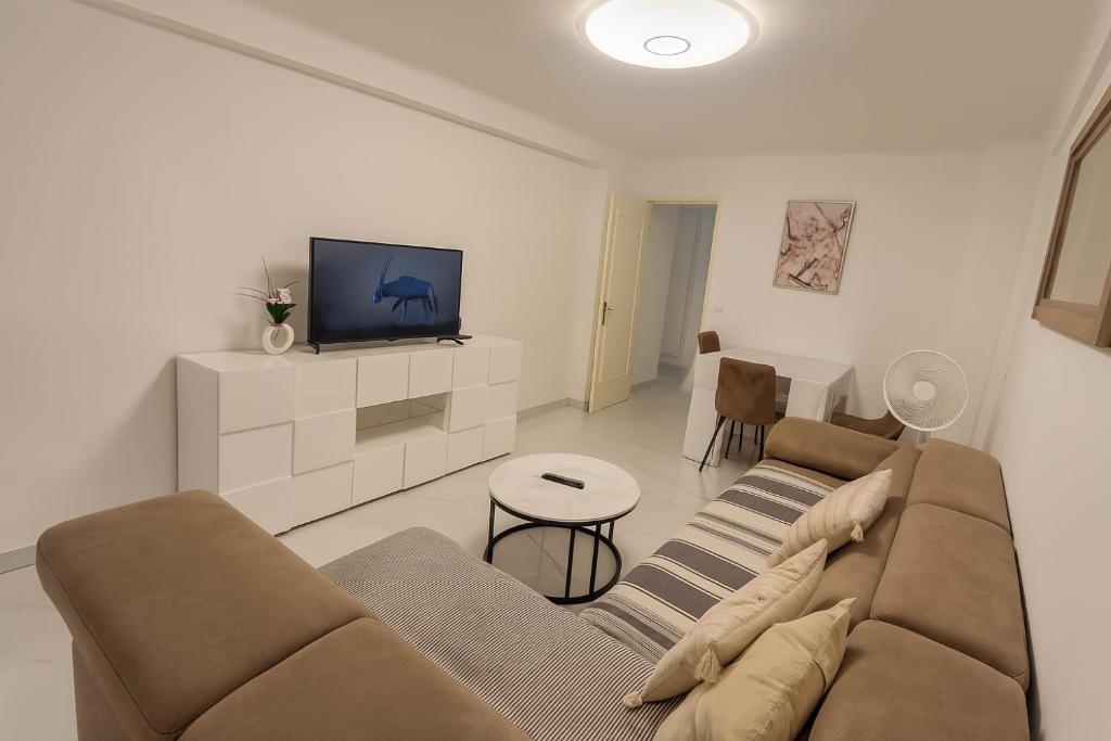 un salon avec un canapé et une télévision dans l'établissement Bahri House, à Nice