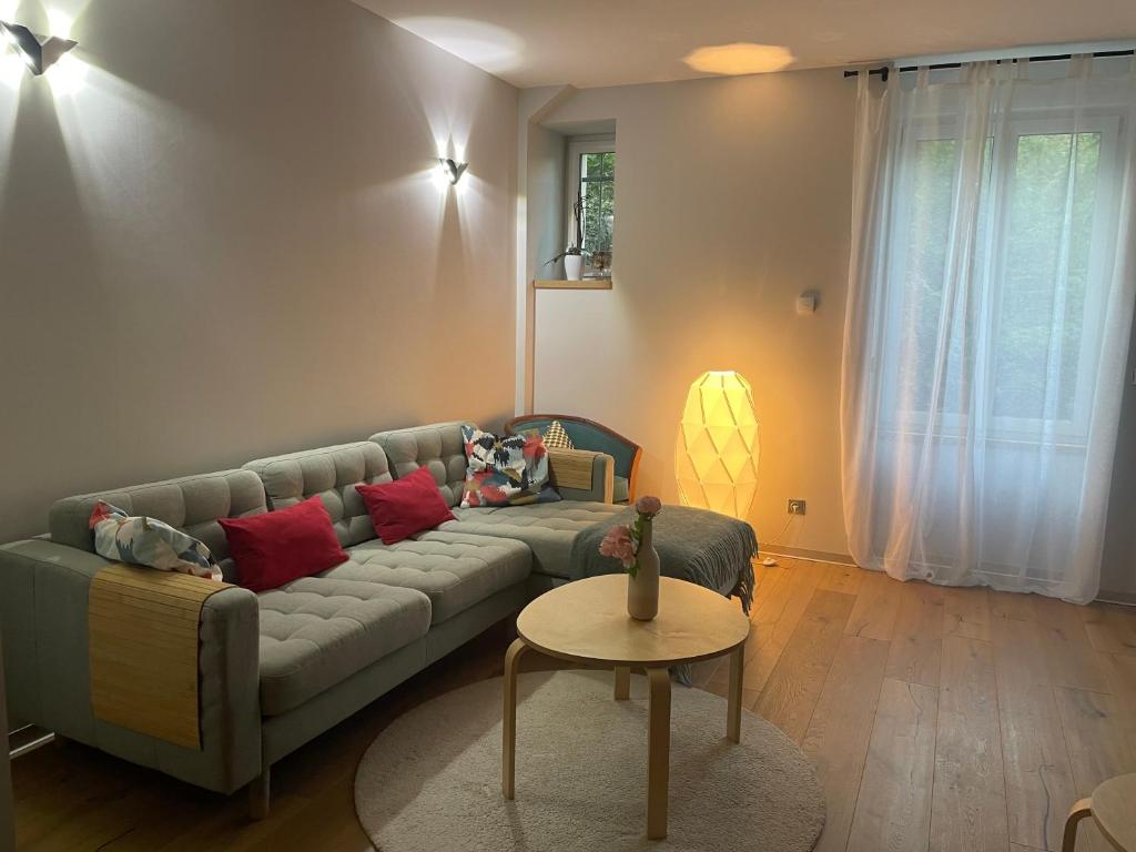 un salon avec un canapé et une table dans l'établissement Loft T3, à Belfort