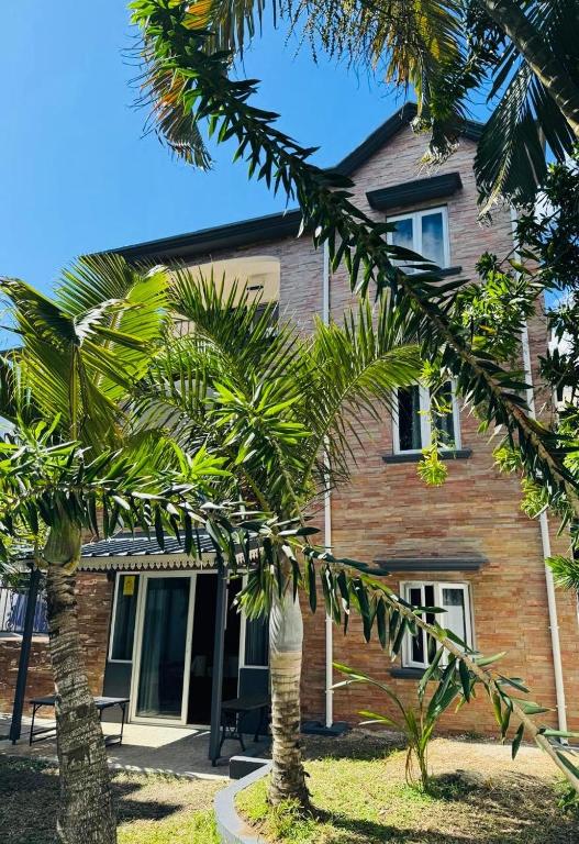 a house with palm trees in front of it at Baleau Villas Studio in Pereybere