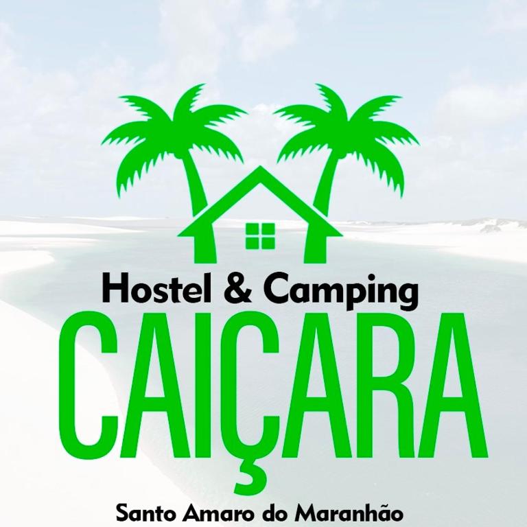 a logo for a resort with two palm trees at Hostel Caiçara in Santo Amaro