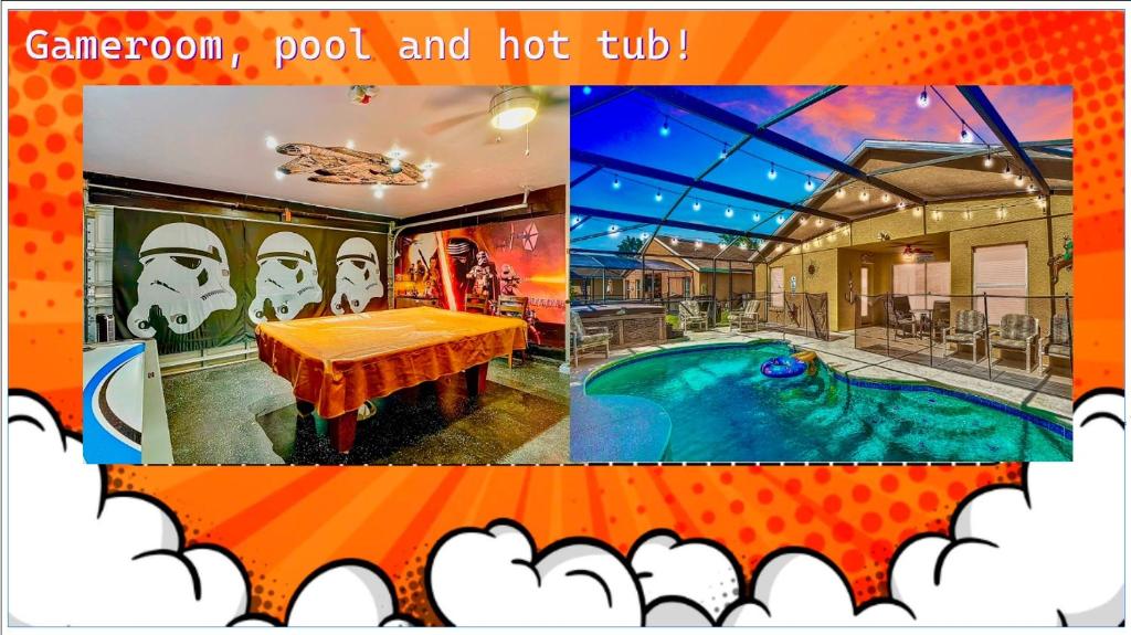 Bazén v ubytování Epic Frozen Themed home 20 min to Disneyworld dw4 nebo v jeho okolí