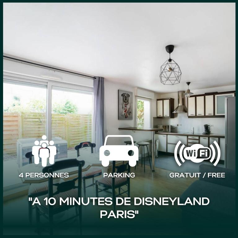 un rendu d'un salon avec une voiture à l'intérieur dans l'établissement Les Pavés de Prague - Appartement pour 4 à 10 minutes de Disneyland Paris, à Montévrain