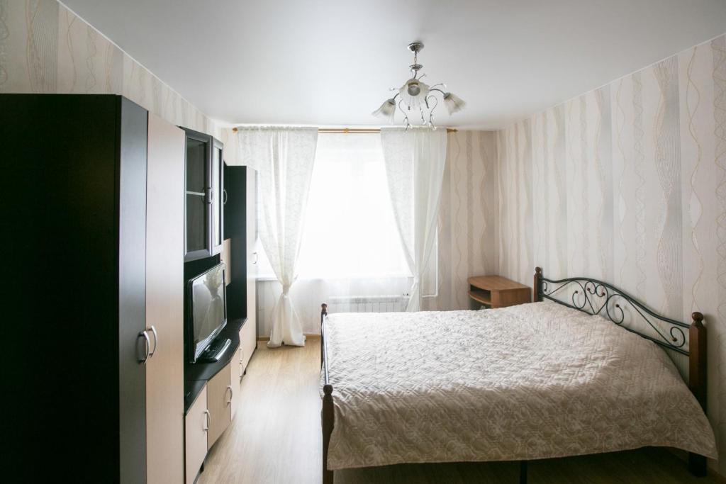リュベルツィにあるDearHome Mitrofanovaのベッドルーム(ベッド1台、テレビ、窓付)