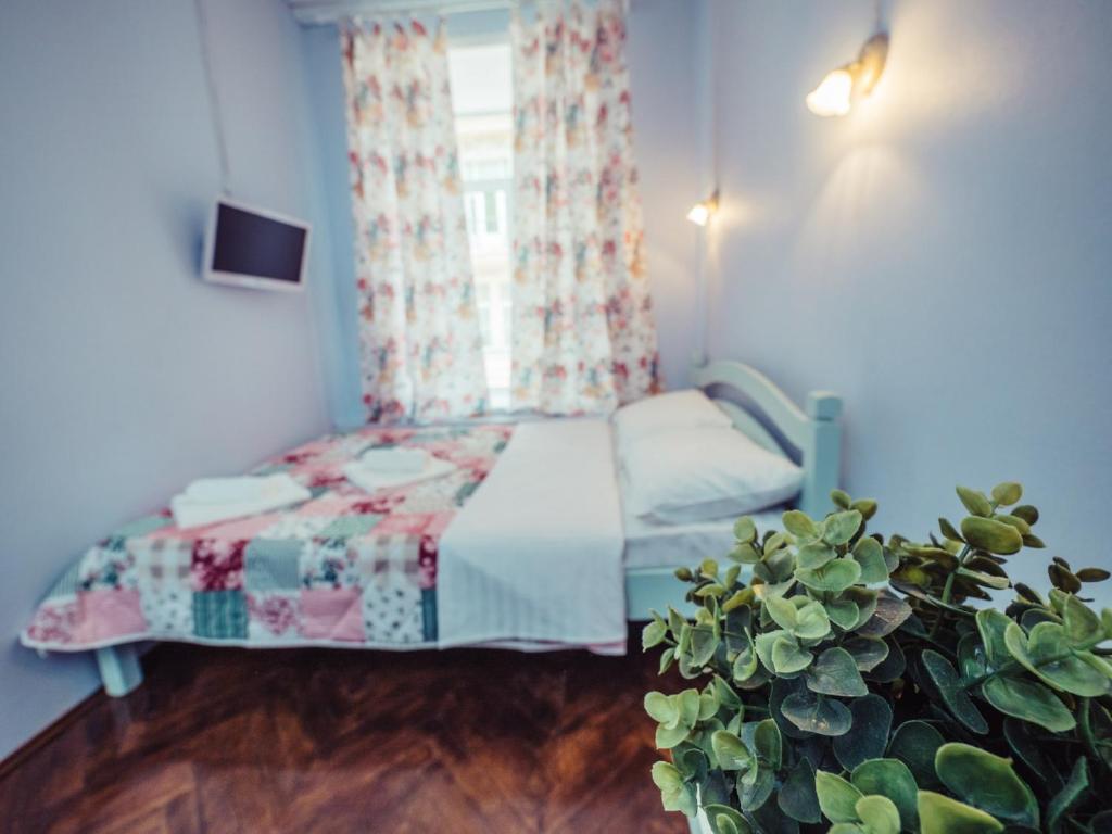 a bedroom with a bed and a potted plant at Mini Hotel Chistoprudniy in Moscow