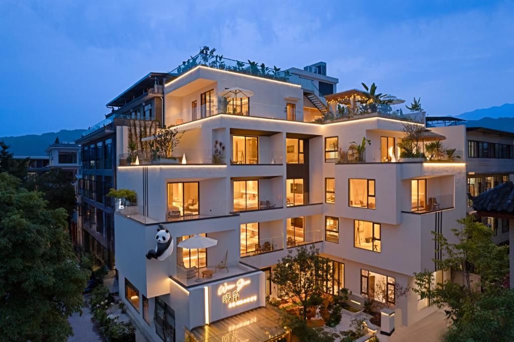 an aerial view of a building at night at Warm Shore in Taiping
