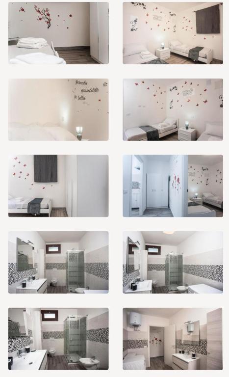 a collage of four pictures of a bedroom at Villetta farfalle in Sarroch