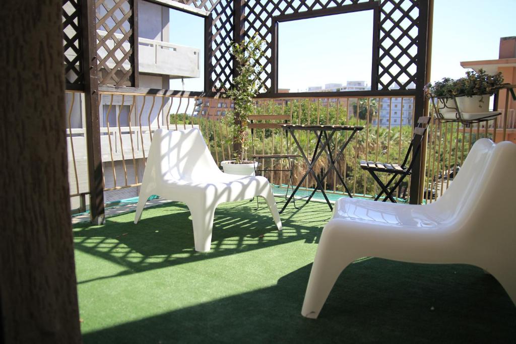 Uma varanda ou terraço em Mythos Affittacamere