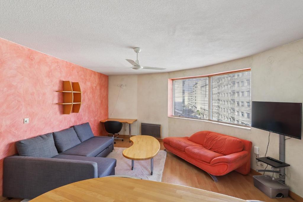 ein Wohnzimmer mit Sofa und Tisch in der Unterkunft Charmant Appartement T2 - Garage in Villeurbanne