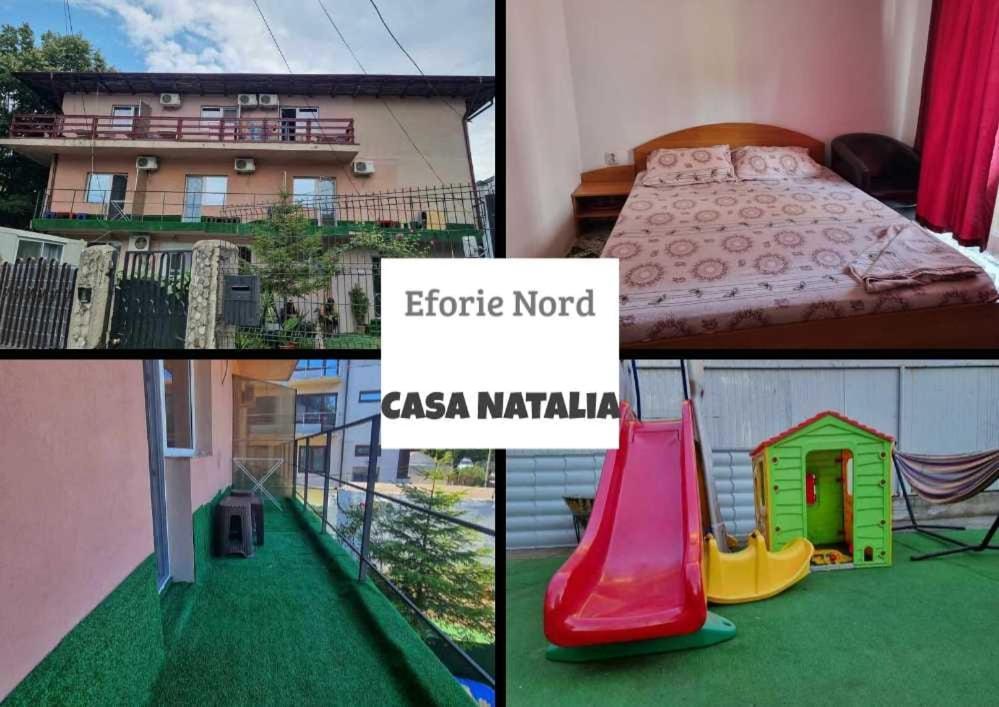 un collage de photos avec un lit et un toboggan dans l'établissement Casa Natalia, à Eforie Nord