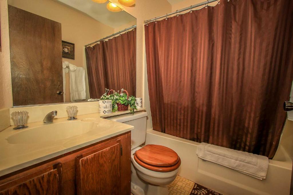 ein Badezimmer mit Toilette, Waschbecken und Dusche in der Unterkunft Boulder creek #1412 in Big Bear Lake