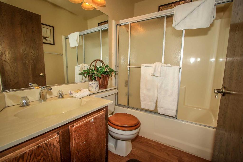 a bathroom with a sink and a toilet and a shower at Boulder creek #1417 in Big Bear Lake