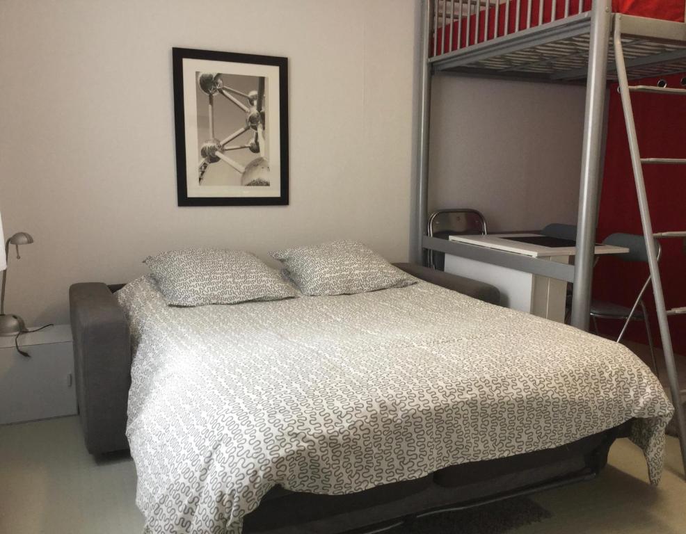 a bedroom with a bed and a bunk bed at Studio sur cour au coeur de Colmar in Colmar