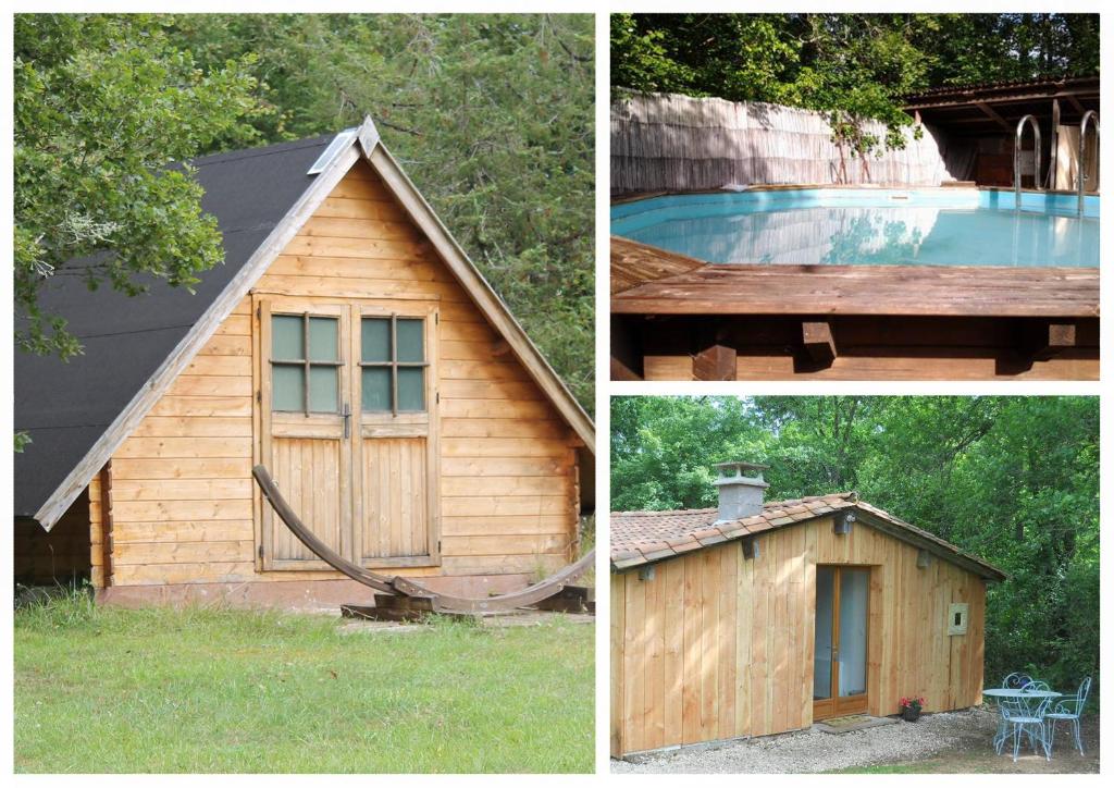 two pictures of a house and a swimming pool at Le Domaine De La Genette in Paussac-et-Saint-Vivien