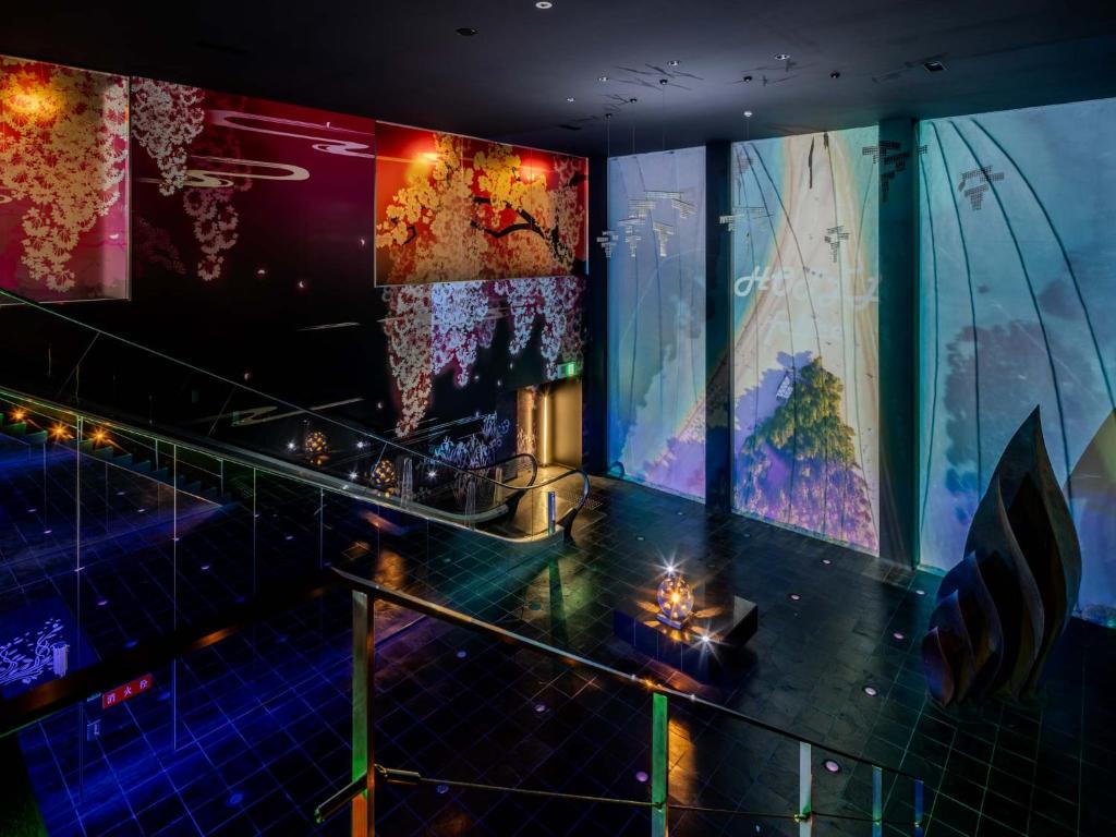 a view of a room with colorful walls at HOTEL felice Osaka -伊丹空港- in Toyonaka