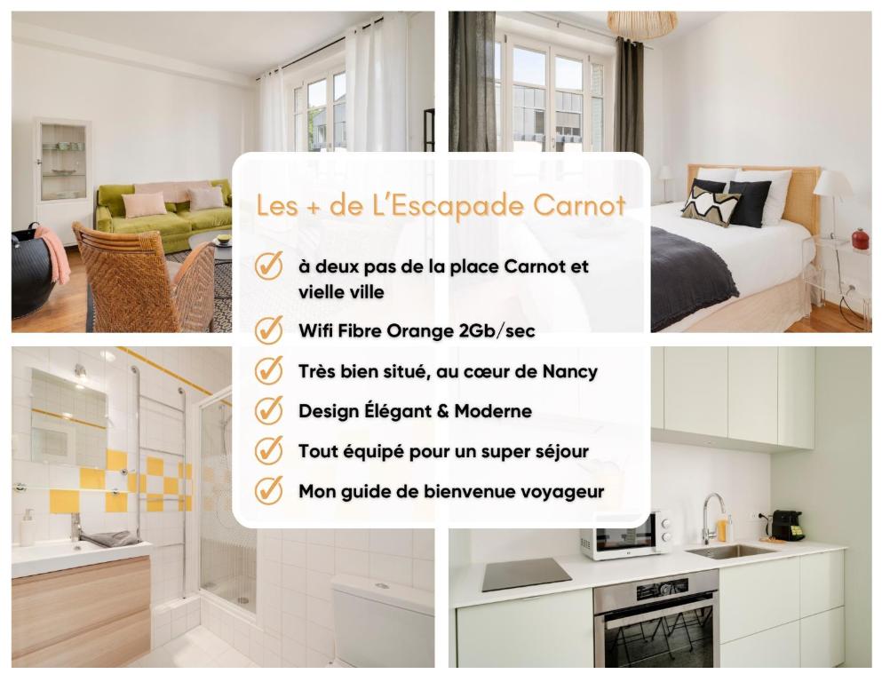 a collage of photos of a bedroom and a living room at L'Escapade Carnot - Nancy centre Stanislas - 2Pers in Nancy