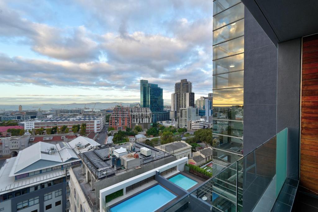 a view of the city from a building at Luxury 2BR Sky Suite City Views & Prime Location in Cape Town