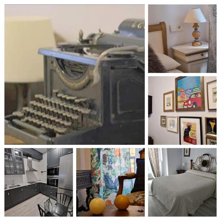 a collage of pictures of a room with an organ at "1930 Diecinueve Treinta" Apartamento Historico en Pleno Centro de Gijon in Gijón