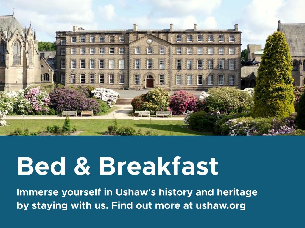an image of a large building with the words bed and breakfast at Ushaw Historic House, Chapels & Gardens in Durham