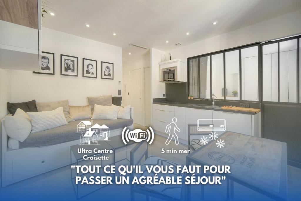 - un salon et une cuisine dans une maison dans l'établissement Le Nico - Elégant - Centre - VCA, à Cannes