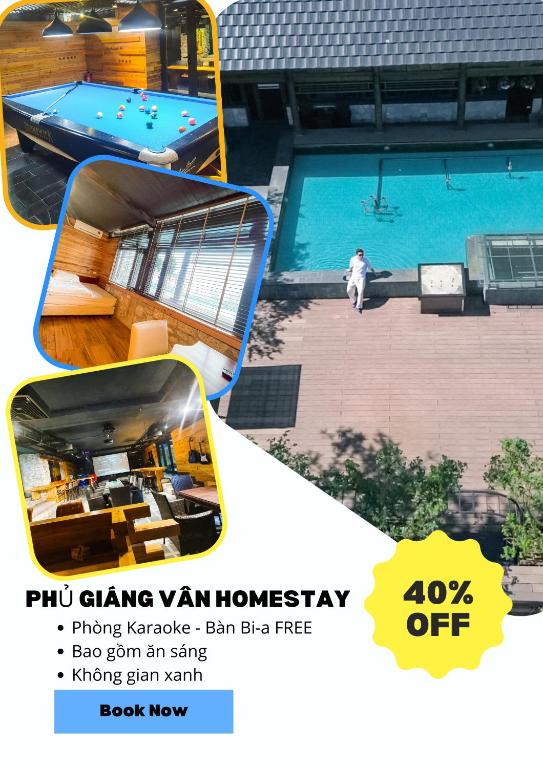a collage of three pictures of a swimming pool at Phủ Giáng Vân Homestay Sapa in Sapa