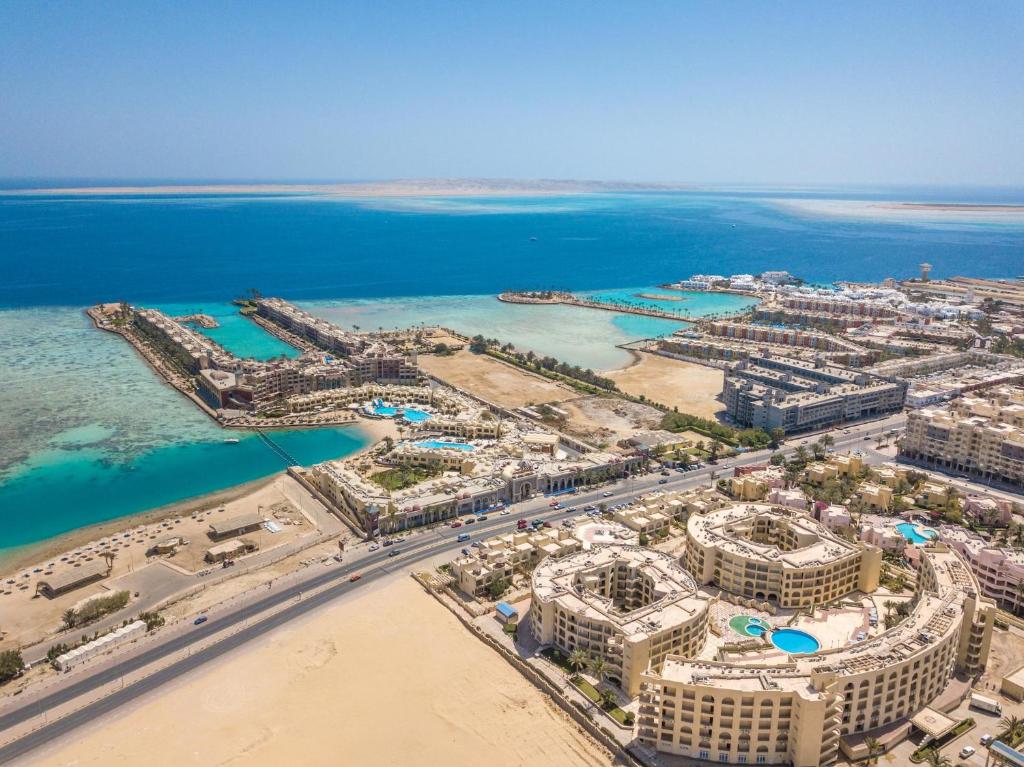 an aerial view of a resort on the beach at Sunny Days El Palacio Resort & Spa in Hurghada