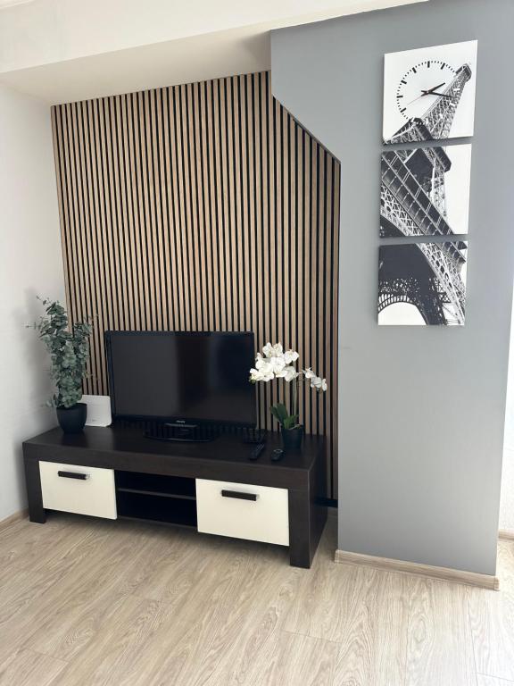 Χώρος καθιστικού στο Cozy apartment in Purvciems