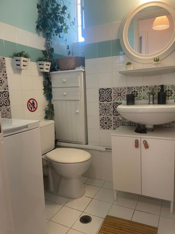 a bathroom with a toilet and a sink at Casa di Irene in Agios Rokkos
