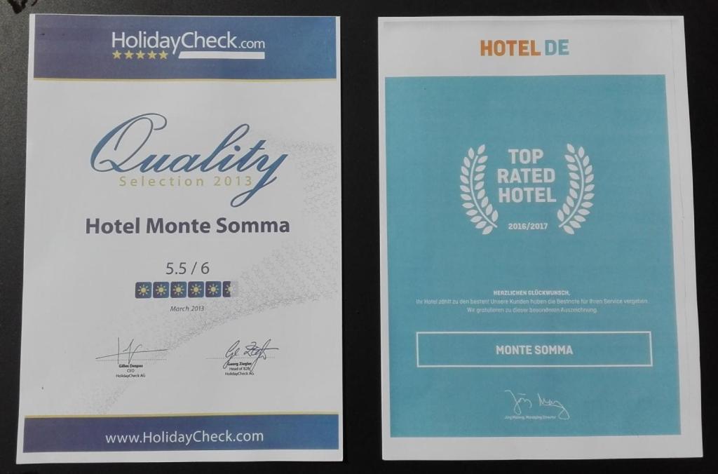 Certifikát, hodnocení, plakát nebo jiný dokument vystavený v ubytování Hotel Monte Somma