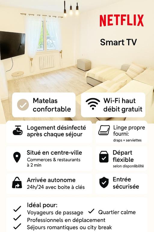 a poster of a living room with a tv at Le Cocon Creusois 1 in Guéret