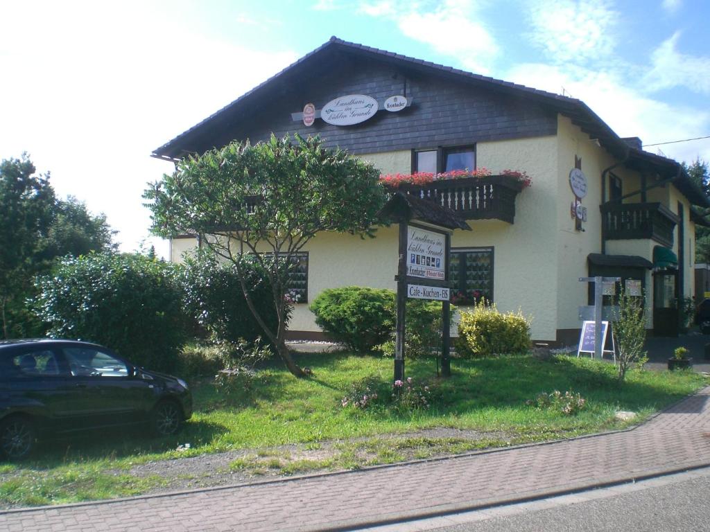 a house with a car parked in front of it at Landhaus im kühlen Grunde Garni in Pracht
