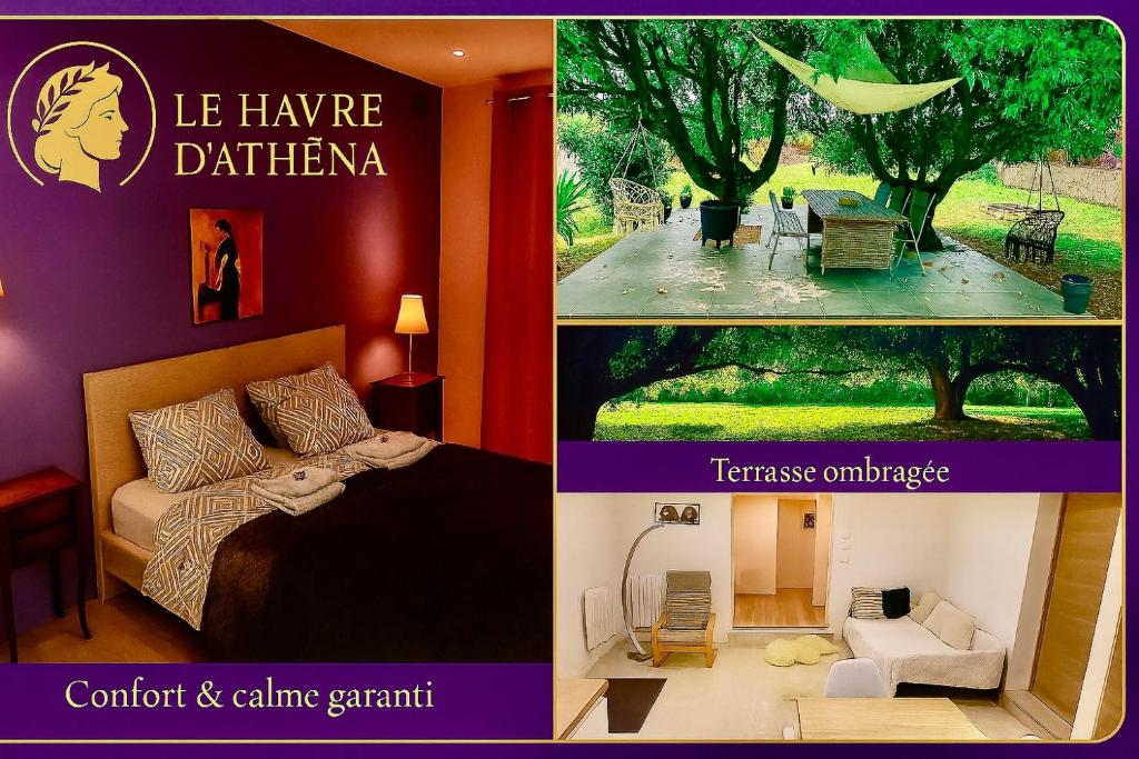 Katil atau katil-katil dalam bilik di Le Havre d'Athena, App spacieux 2 chambres, Grand Jardin Privé, Sauna, WiFi & Abri Vélos