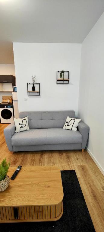a living room with a couch and a coffee table at Natural Home 4 pers WiFi Parking in Clermont-Ferrand