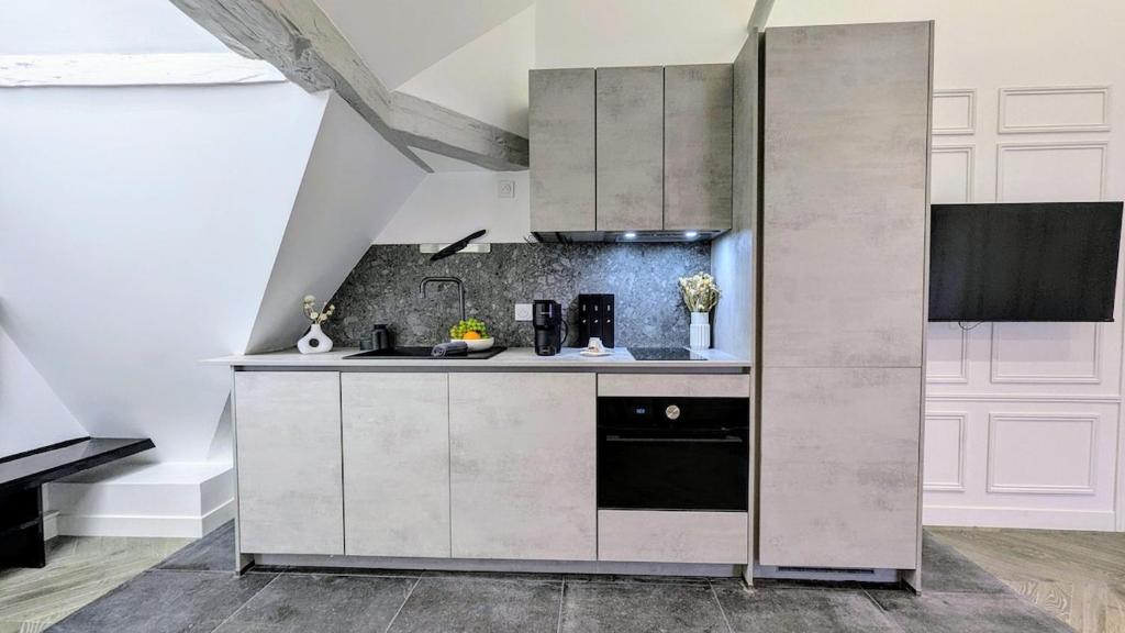 第戎T2 au Cœur Historique de Dijon avec Clim & SmartTV的一间厨房,内配不锈钢用具