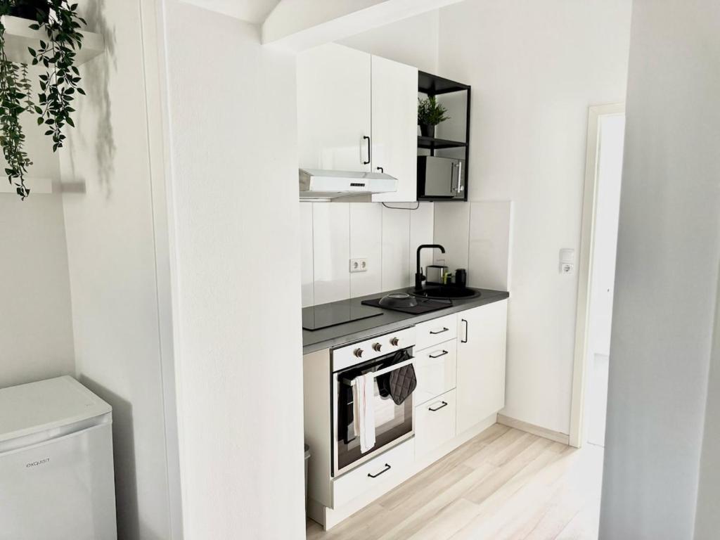 Kuchyň nebo kuchyňský kout v ubytování Ruhig wohnen mitten in der Stadt, 8 Min zum Hbf