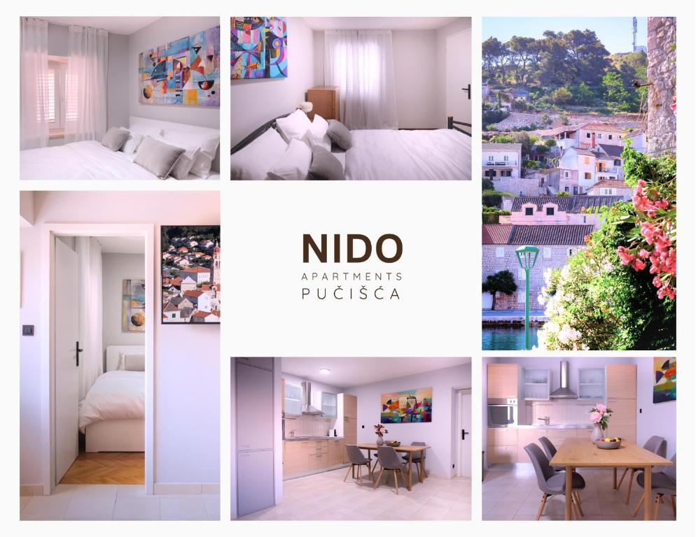 un collage de fotos de una habitación de hotel en NIDO Apartments, en Pučišća