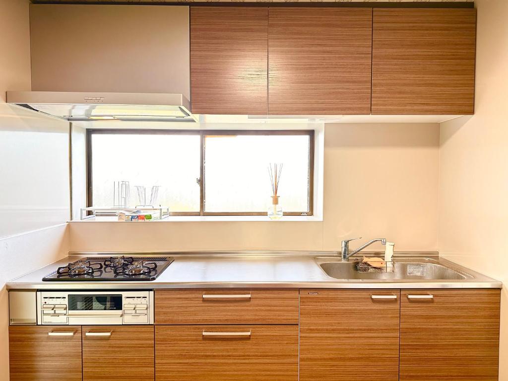 Η κουζίνα ή μικρή κουζίνα στο BBQが出来る一棟貸切のお宿newisland