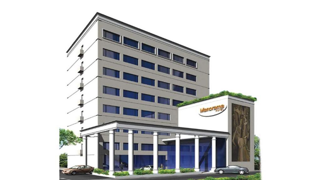a rendering of the exterior of a hotel at Hotel Manorama Vijayawada in Vijayawāda