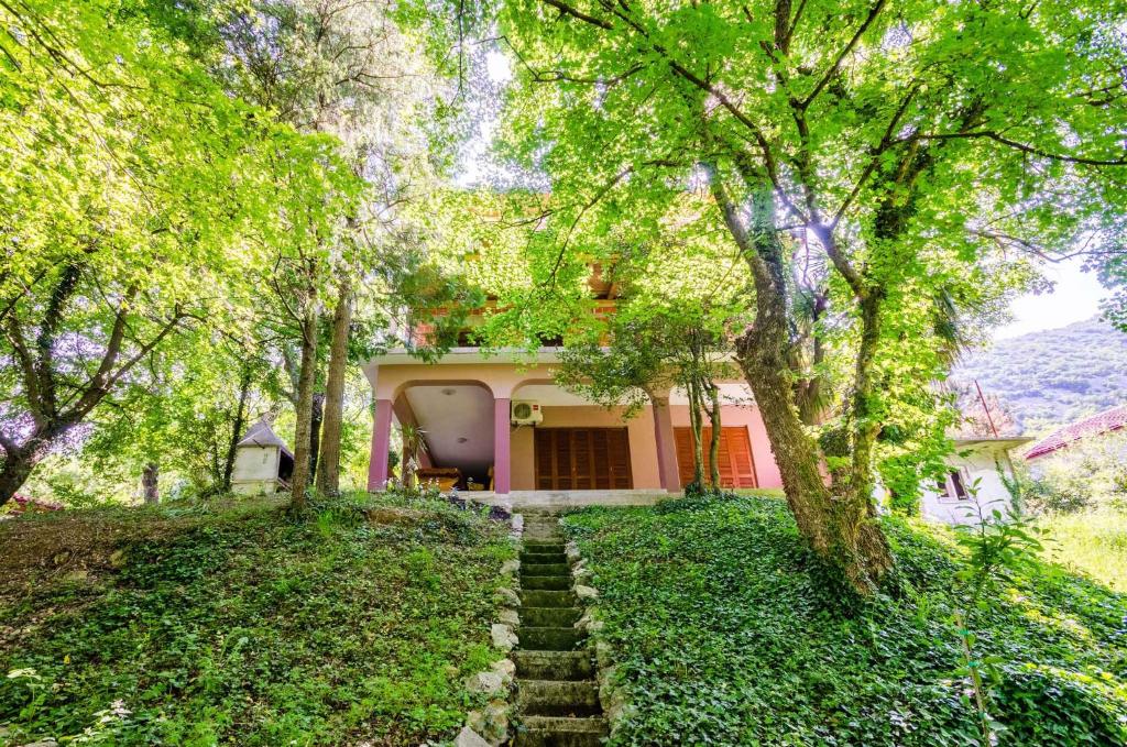 una casa en una colina con escaleras que conducen a ella en Apartment in Tribalj 39244, en Tribalj